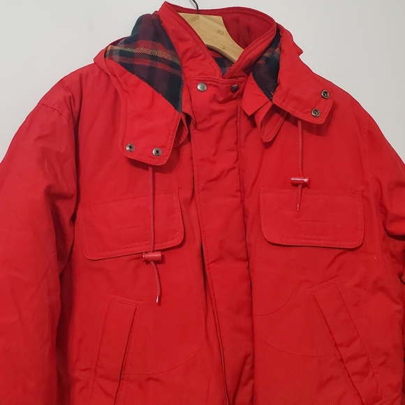 Vintage Hardy Amies London Down Puffer Red Bomber Winter Jacket Mens Large - Picture 4 of 10